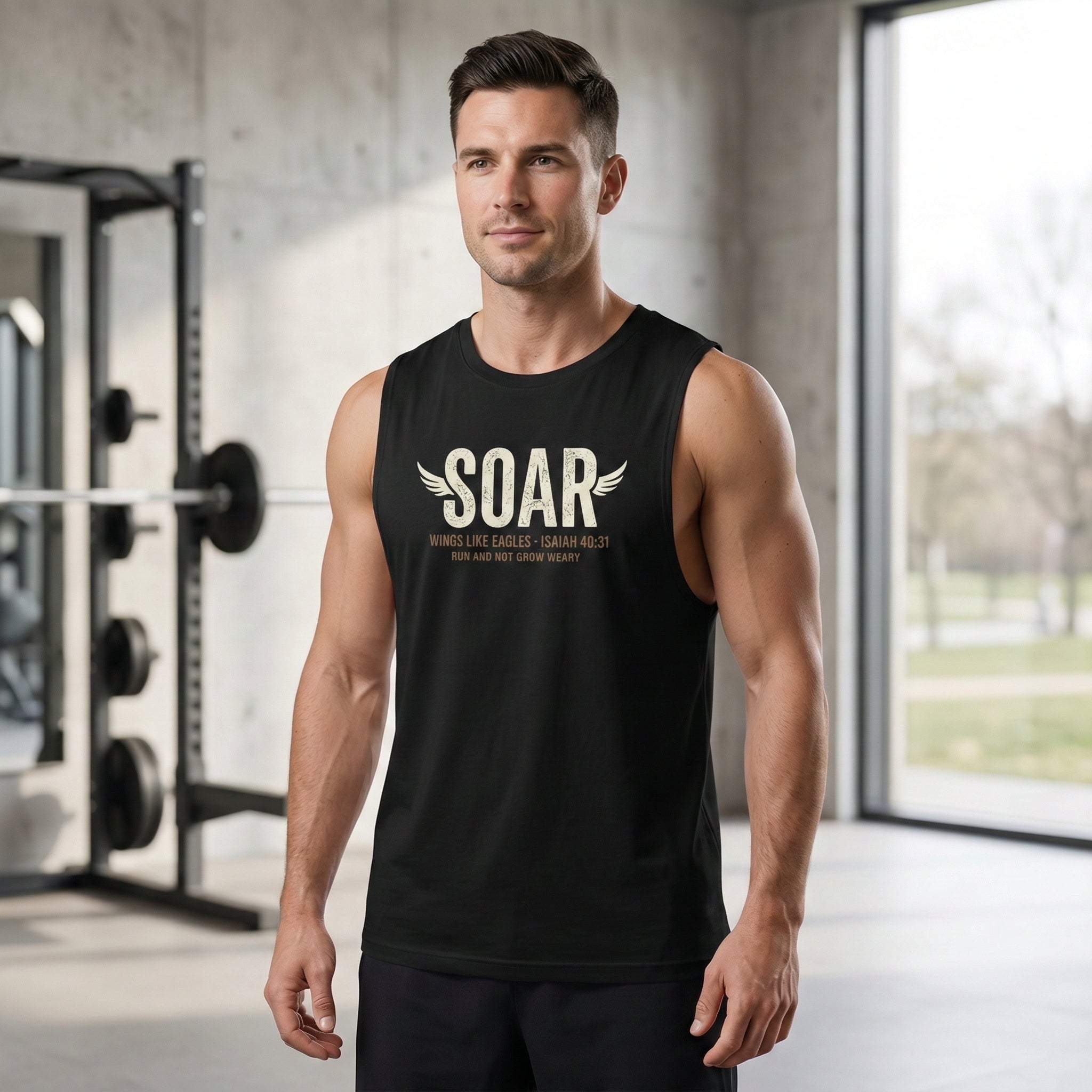SOAR Isaiah 40:31 Tank Top, Wings Like Eagles Muscle Tank, Christian Workout Shirt, Faith Gym Apparel, Inspirational Unisex Tank
