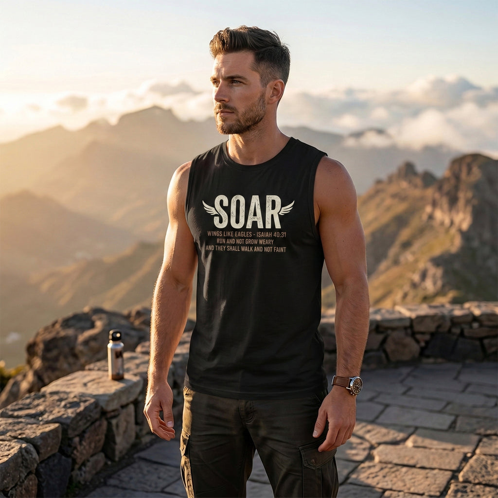 SOAR Isaiah 40:31 Tank Top, Wings Like Eagles Muscle Tank, Christian Workout Shirt, Faith Gym Apparel, Inspirational Unisex Tank