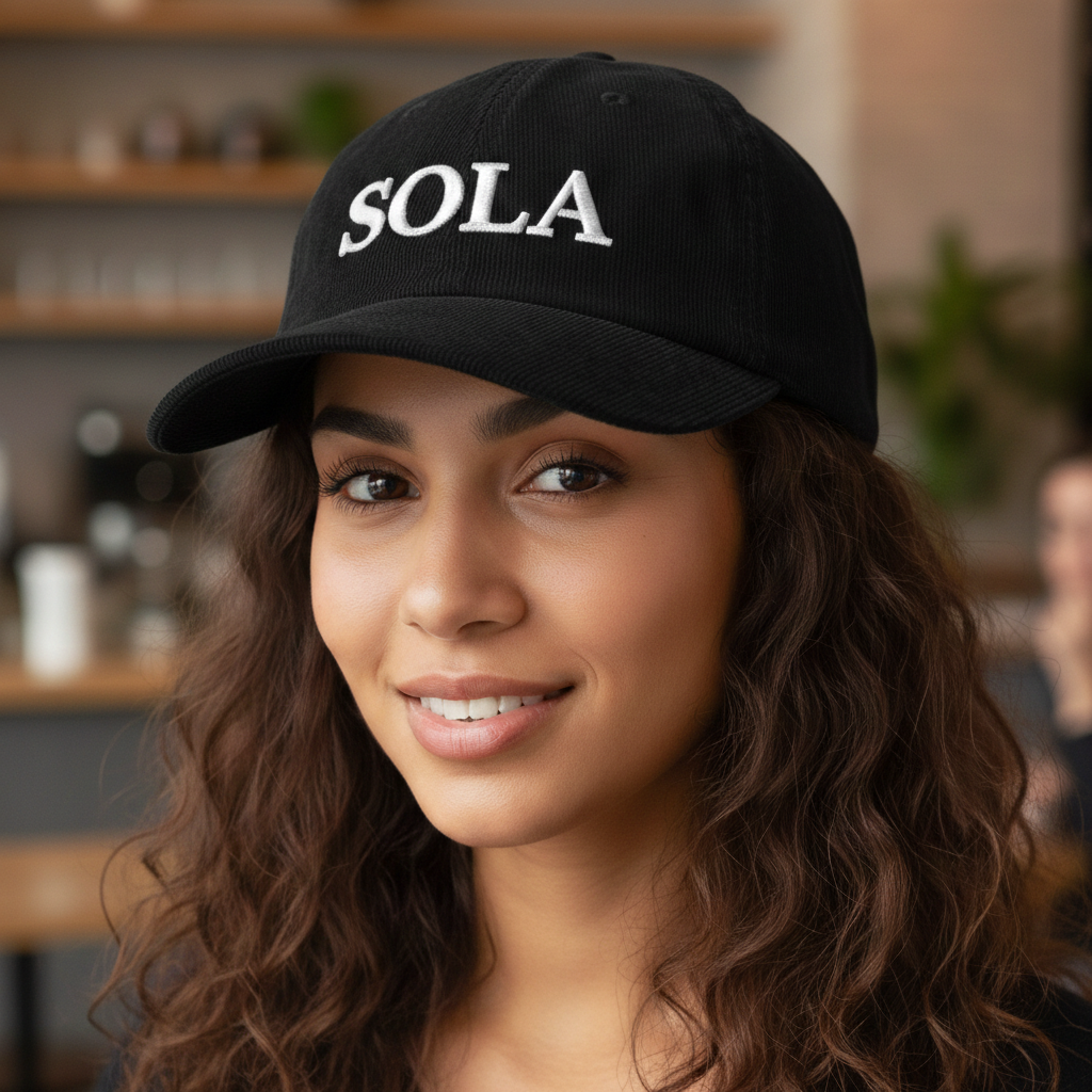 SOLA Corduroy Cap, Embroidered Christian Hat, Minimalist Reformed Baseball Cap, Faith Streetwear, Theology Gift (Embroidery)