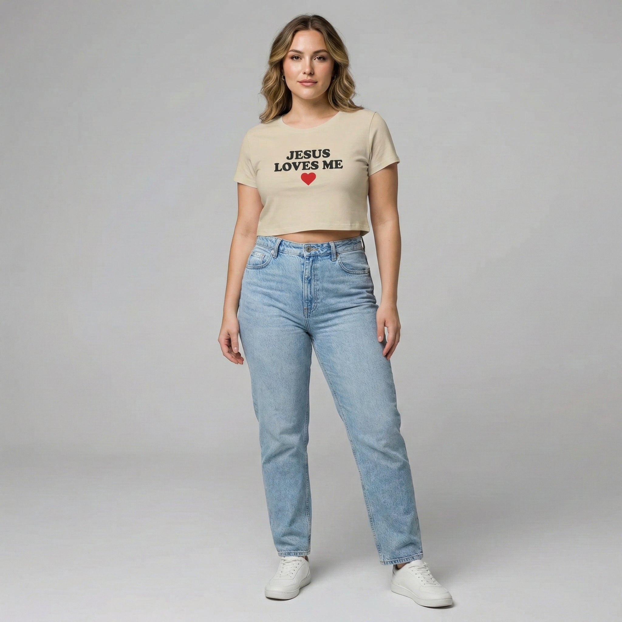 Jesus Loves Me Baby Tee, Christian Crop Top for Women, Faith Graphic Shirt, Minimal Religious Top
