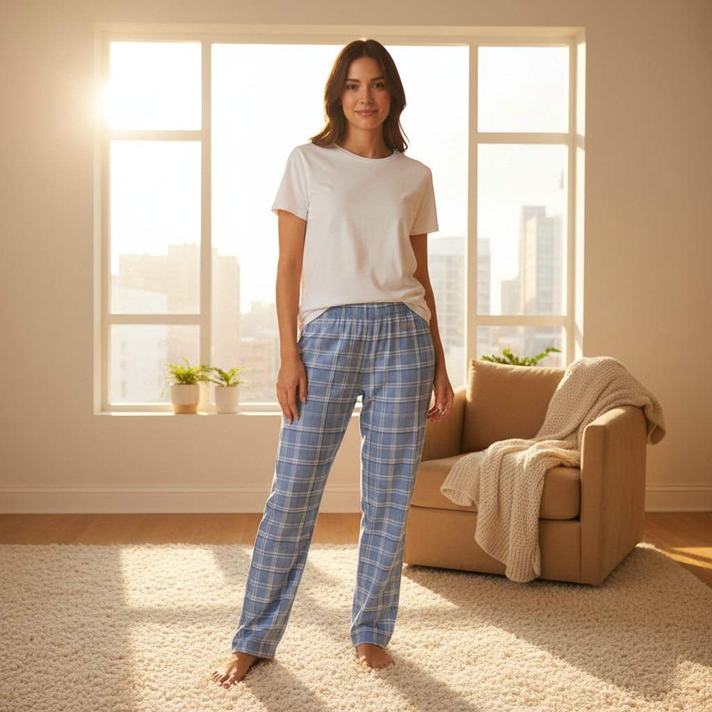 Angel Collection Blue Plaid Pajama Pants, Womens Lounge Sleep Pants, Soft Brushed Polyester, Cozy Sleepwear Gift for Her