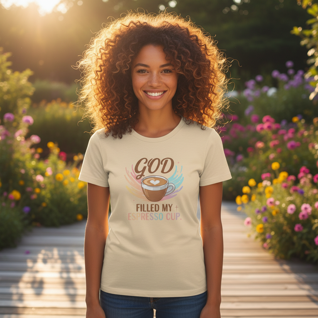 God Filled My Espresso Cup Shirt, Christian Coffee Tee, Faith Pop Trend Shirt, Bible Verse Espresso T-Shirt, Jesus Coffee Lover Gift