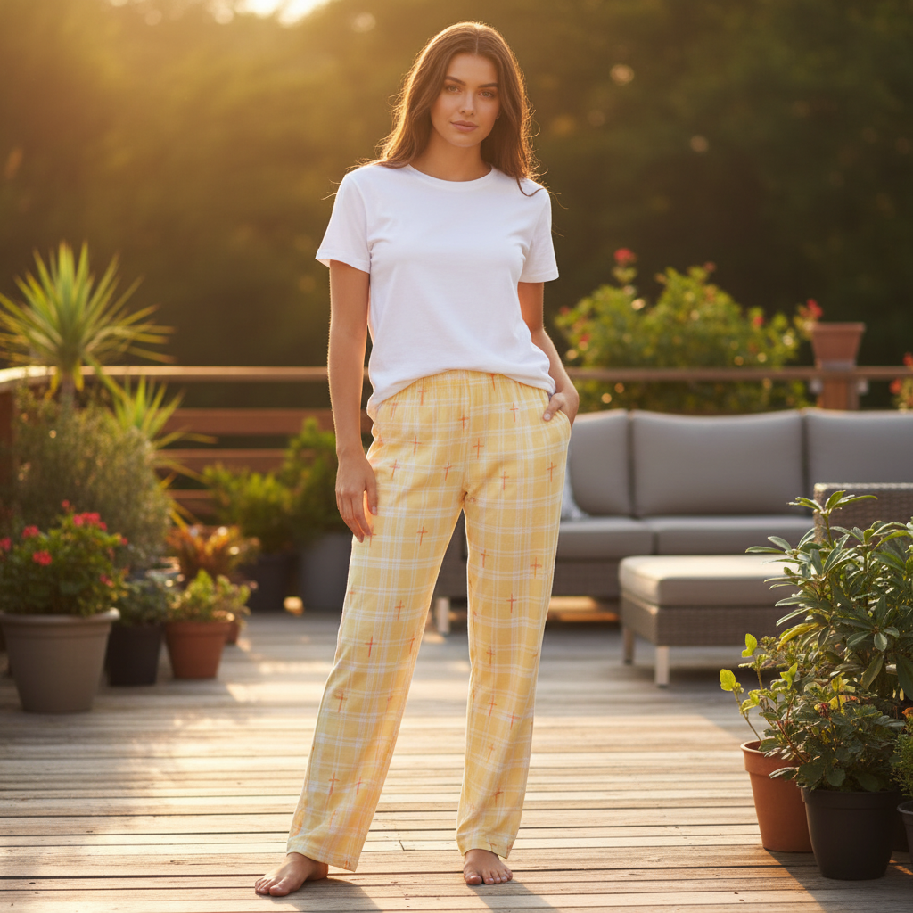 Yellow Pajama Pants | Plaid Cross Pattern