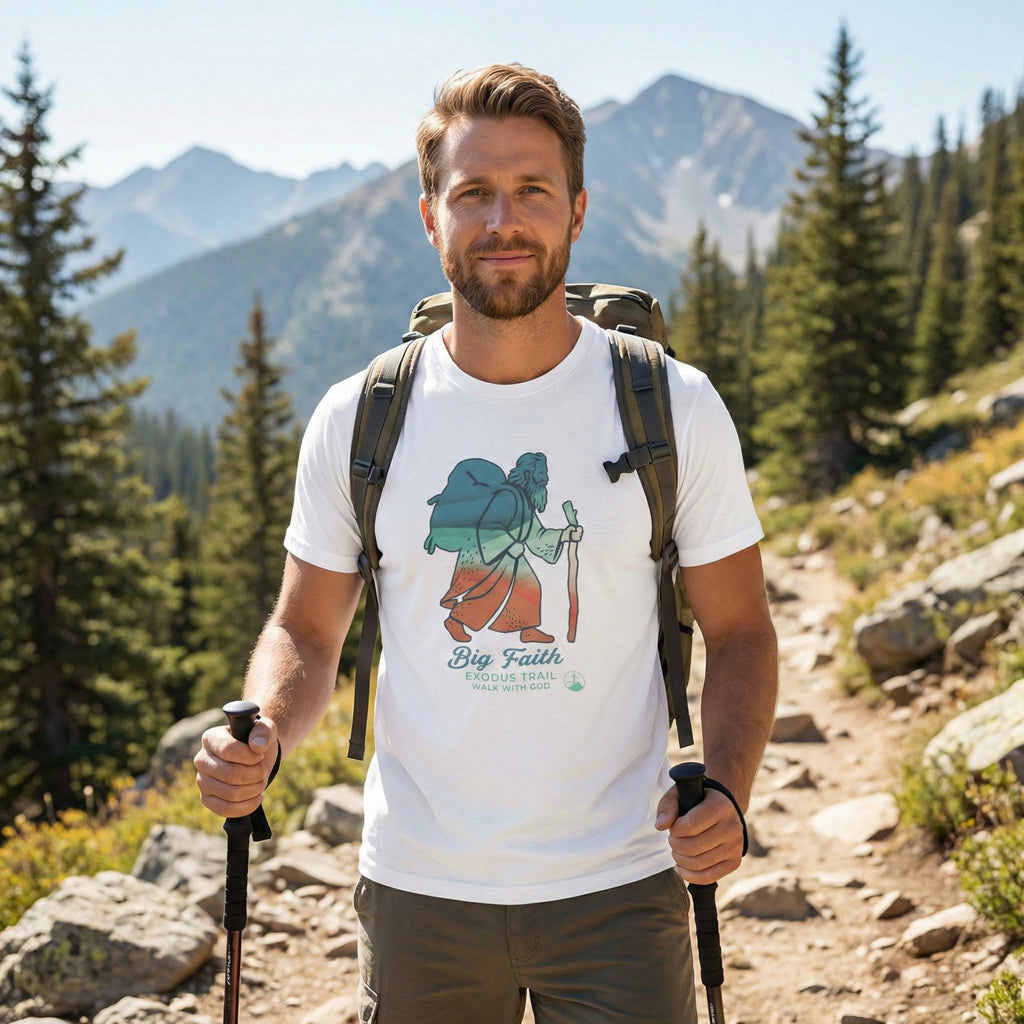 Christian Hiking Shirt, Pilgrim Adventure Tee, Faith Trail Graphic T Shirt, Outdoors Christian Gift, Unisex Nature Tee