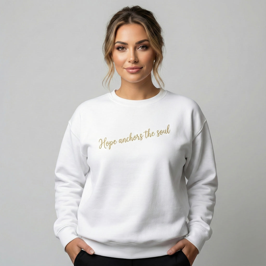 Hope Anchors the Soul Youth Crewneck Sweatshirt, Embroidered Christian Kids Pullover, Minimal Faith Sweater, Teen Gift