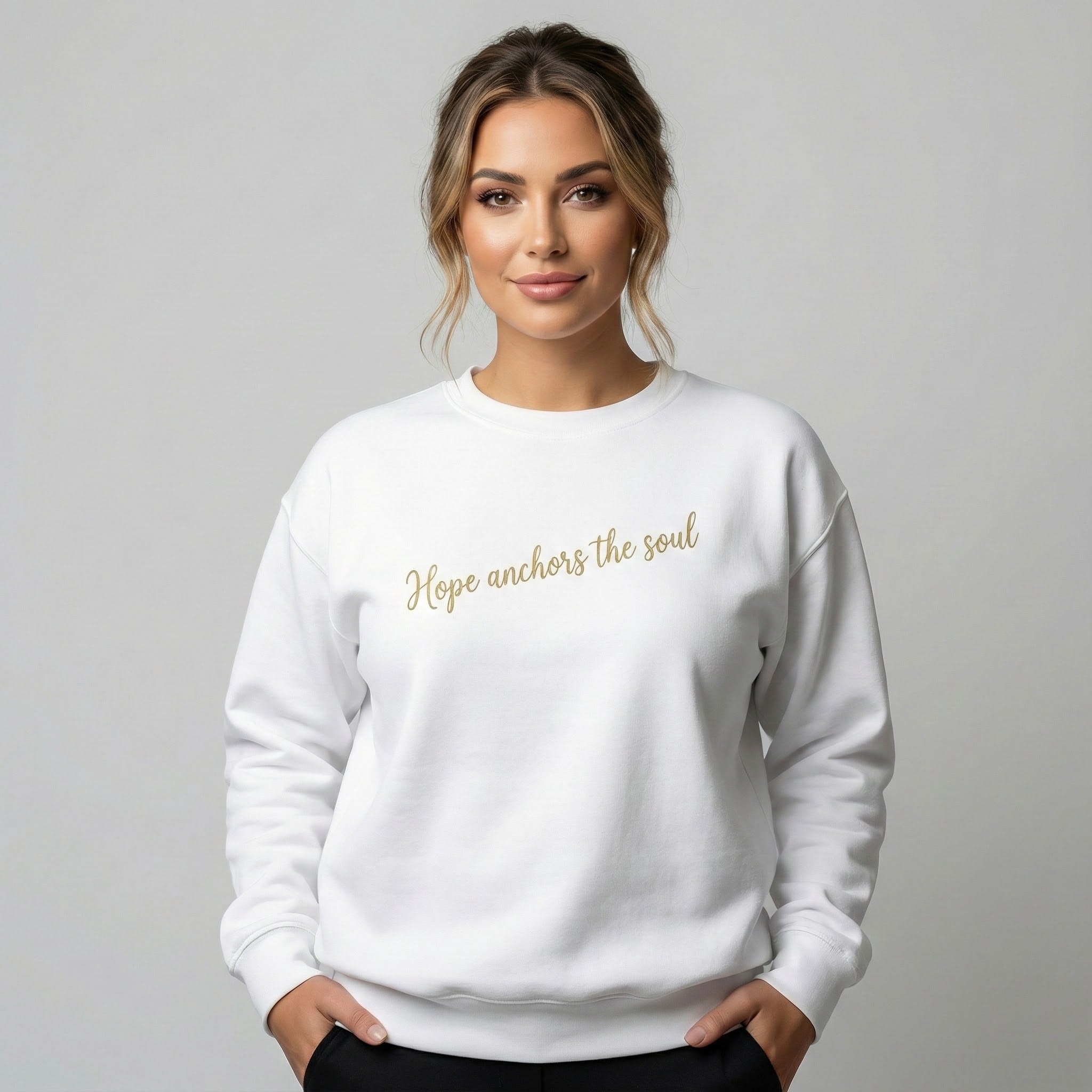 Hope Anchors the Soul Youth Crewneck Sweatshirt, Embroidered Christian Kids Pullover, Minimal Faith Sweater, Teen Gift