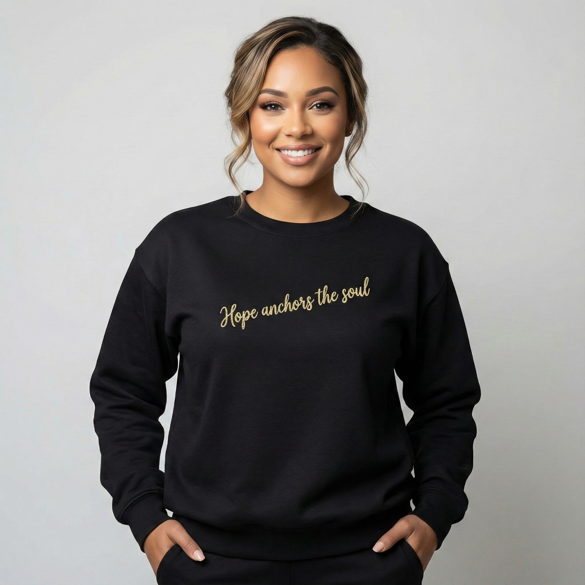 Hope Anchors the Soul Youth Crewneck Sweatshirt, Embroidered Christian Kids Pullover, Minimal Faith Sweater, Teen Gift