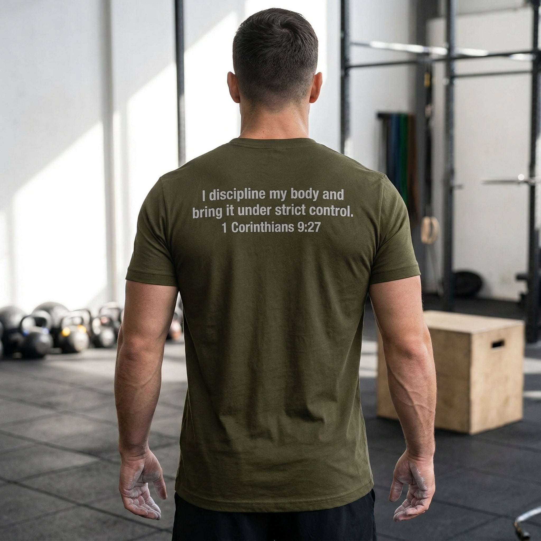 It Is Finished tee | Christian Scripture shirt, 1 Corinthians 9:27 back text
