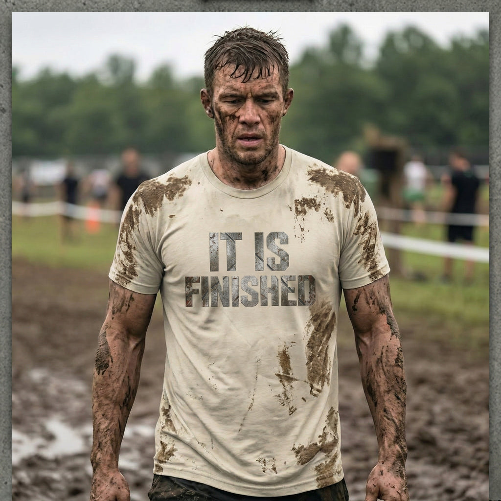 It Is Finished tee | Christian Scripture shirt, 1 Corinthians 9:27 back text