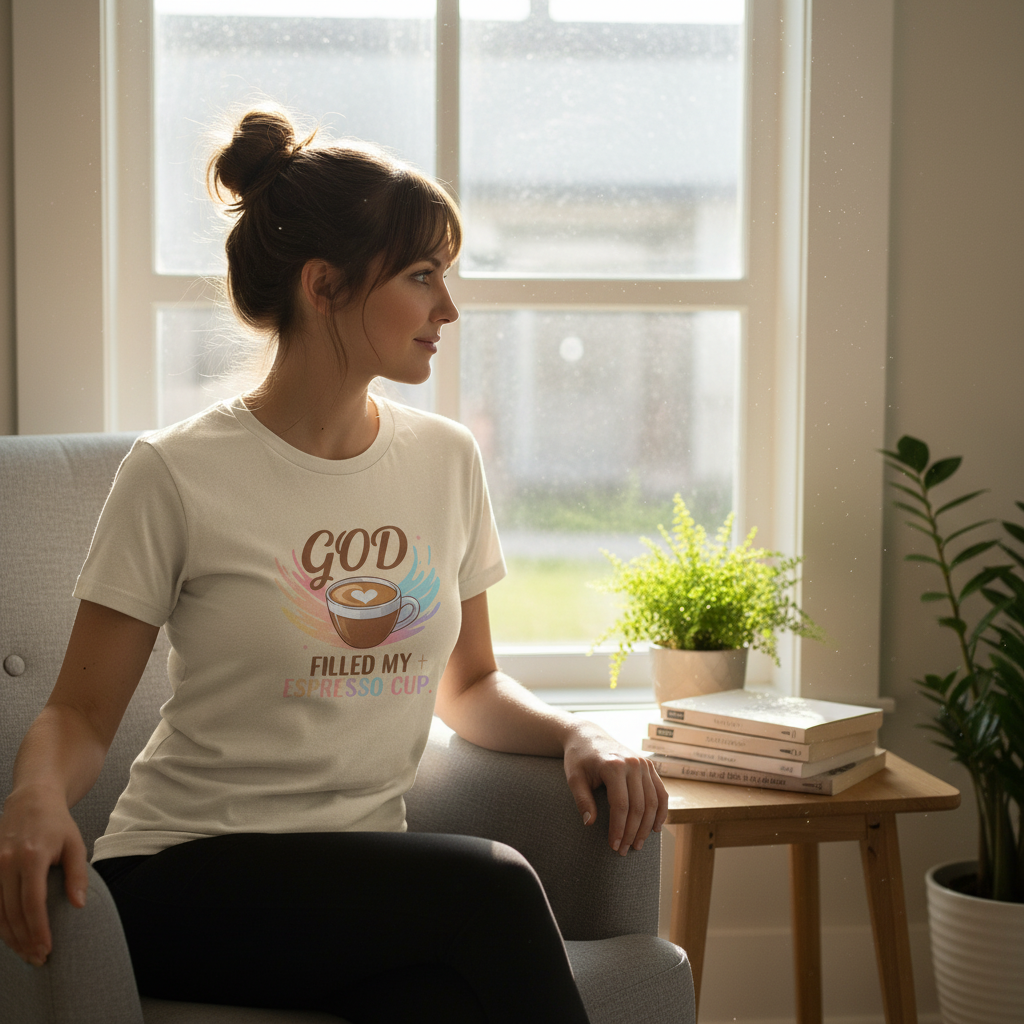 God Filled My Espresso Cup Shirt, Christian Coffee Tee, Faith Pop Trend Shirt, Bible Verse Espresso T-Shirt, Jesus Coffee Lover Gift