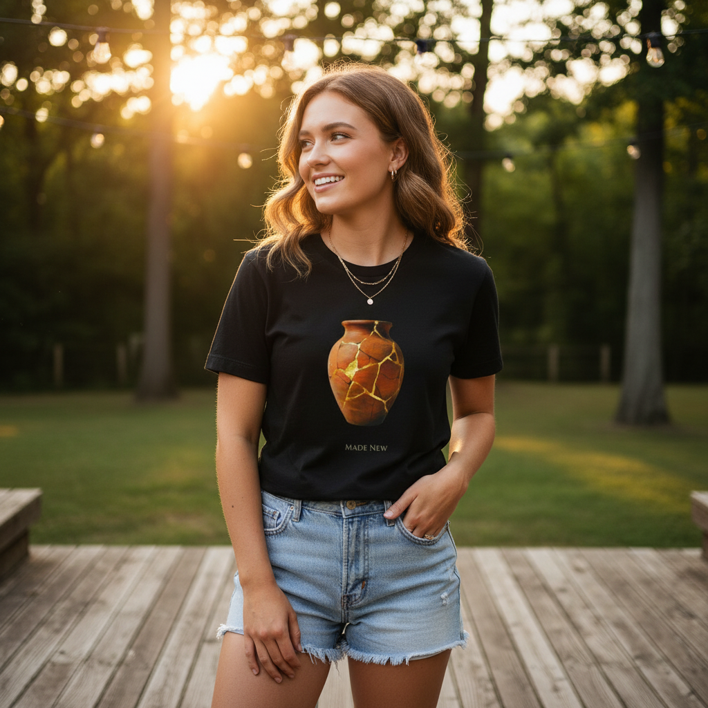 Made New Christian Shirt, Kintsugi Jar Graphic Tee, New Creation Faith Shirt, 2 Corinthians 5 17, Christian Gift