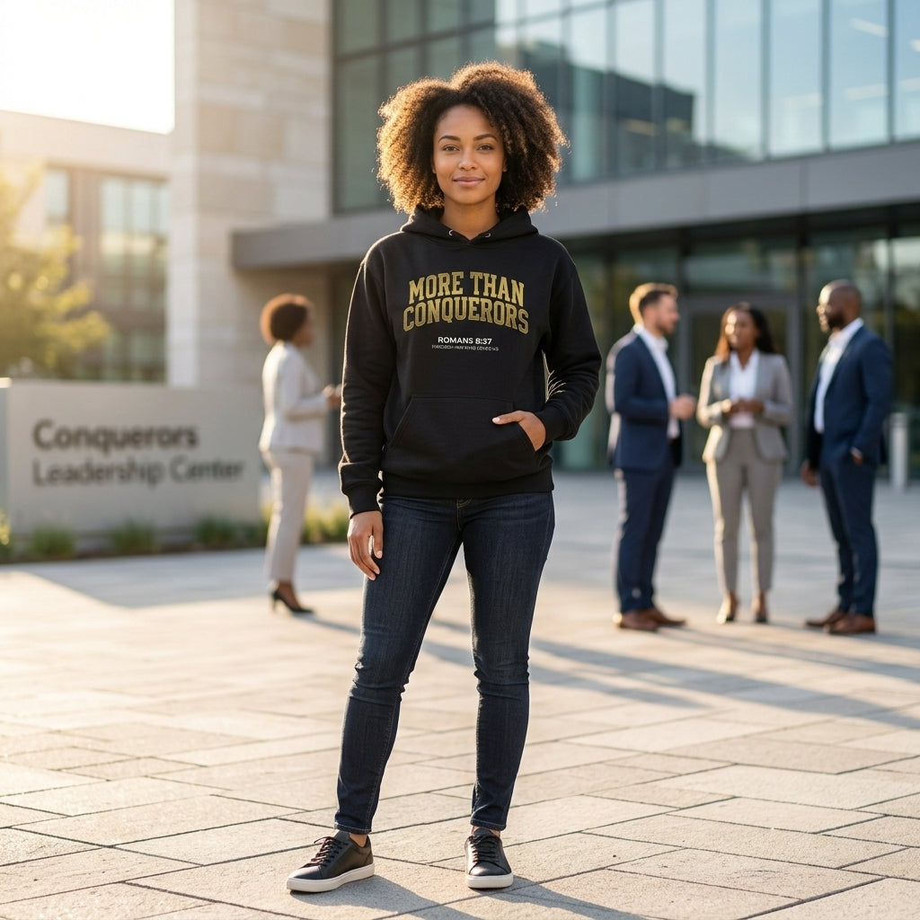 More Than Conquerors Hoodie, Romans 8:37 Scripture Sweatshirt, Christian Faith Hoodie, Unisex Cozy Pullover, Gift for Him Her