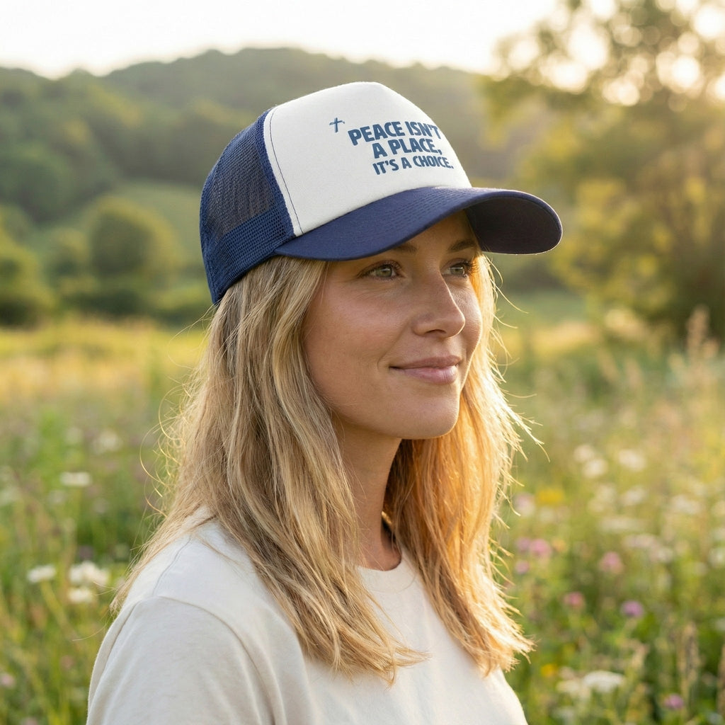 Peace Isnt A Place Its A Choice Trucker Hat, Inspirational Mesh Cap, Faith Inspired Quote Hat, Minimalist Unisex Gift