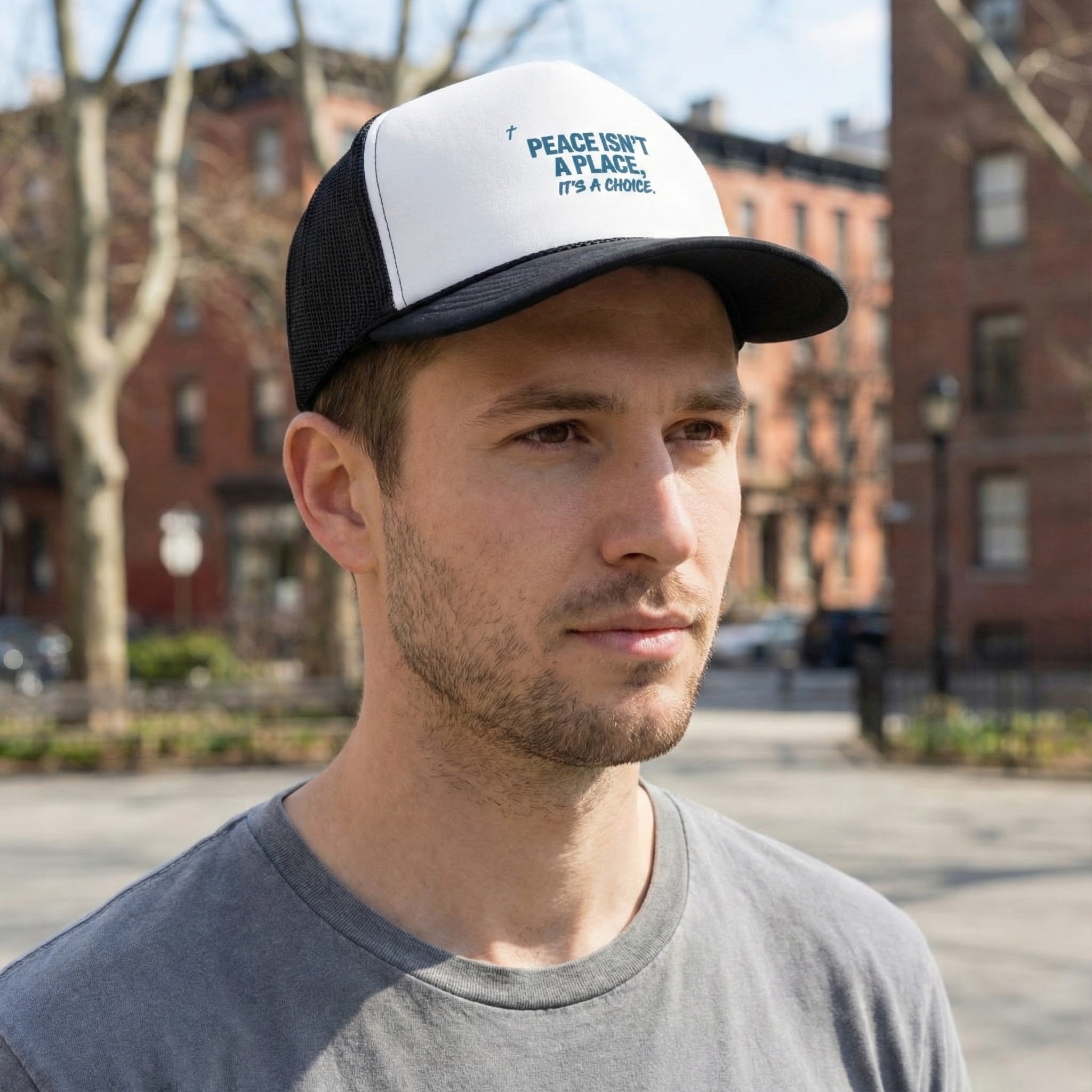 Peace Isnt A Place Its A Choice Trucker Hat, Inspirational Mesh Cap, Faith Inspired Quote Hat, Minimalist Unisex Gift