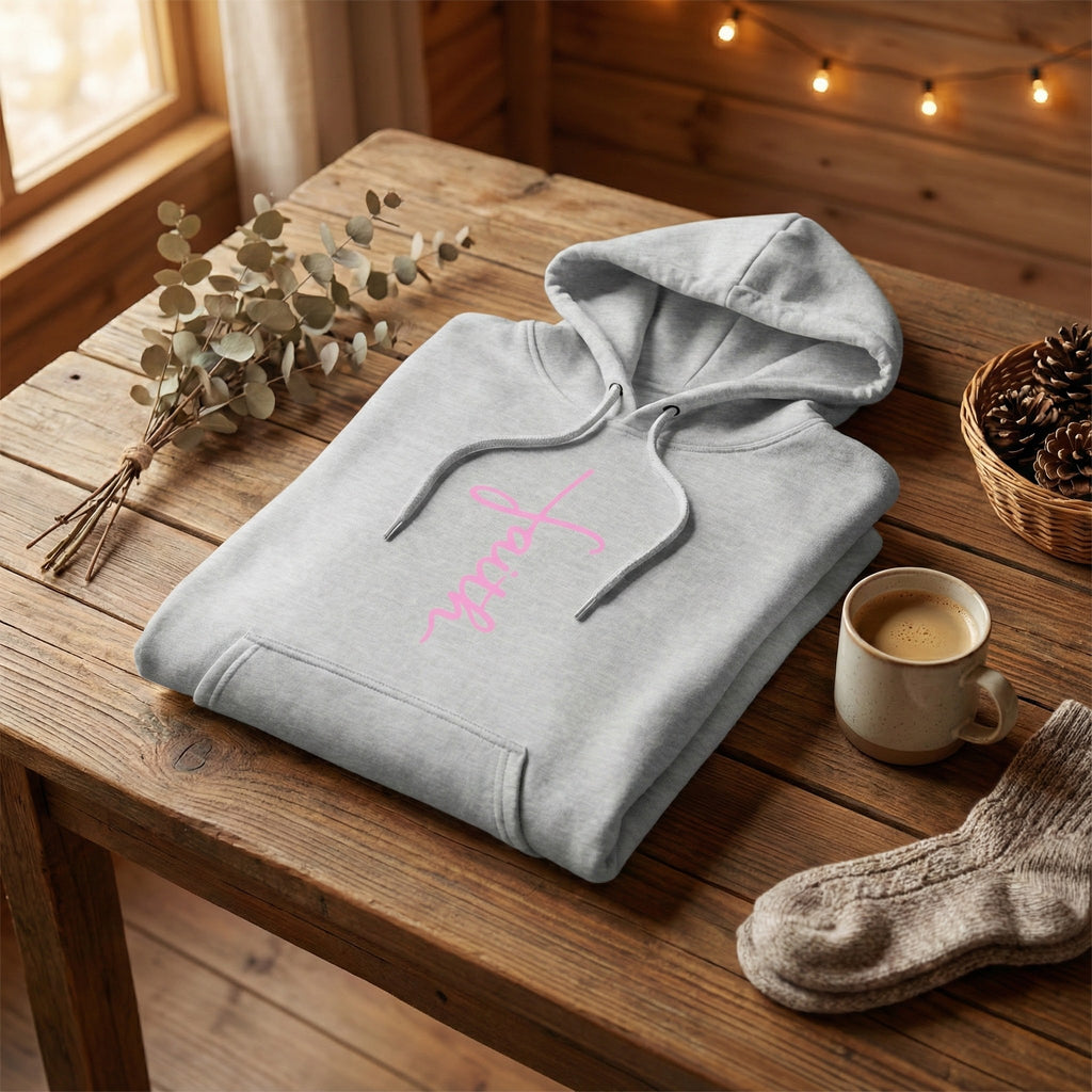 Faith script with heart Hoodie | White vertical faith design