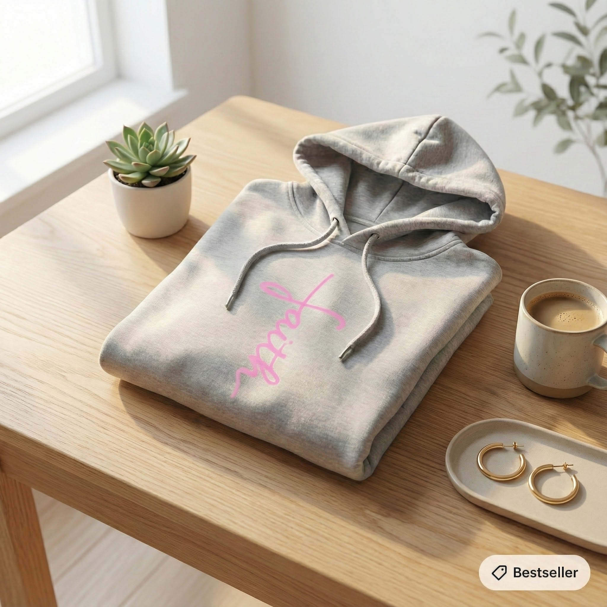 Faith script with heart Hoodie | White vertical faith design