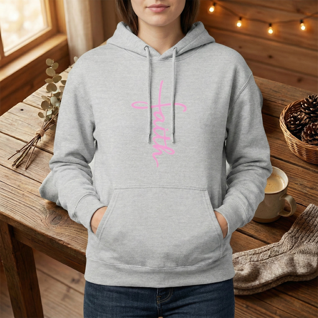 Faith script with heart Hoodie | White vertical faith design