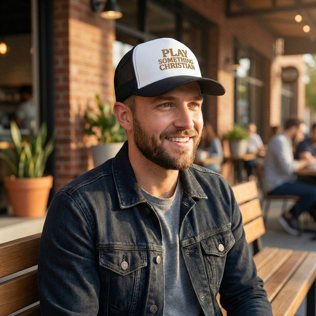 Christian Trucker Hat, Play Something Christian Cap, Foam Mesh Snapback, Worship Music Hat, Church Outfit Gift