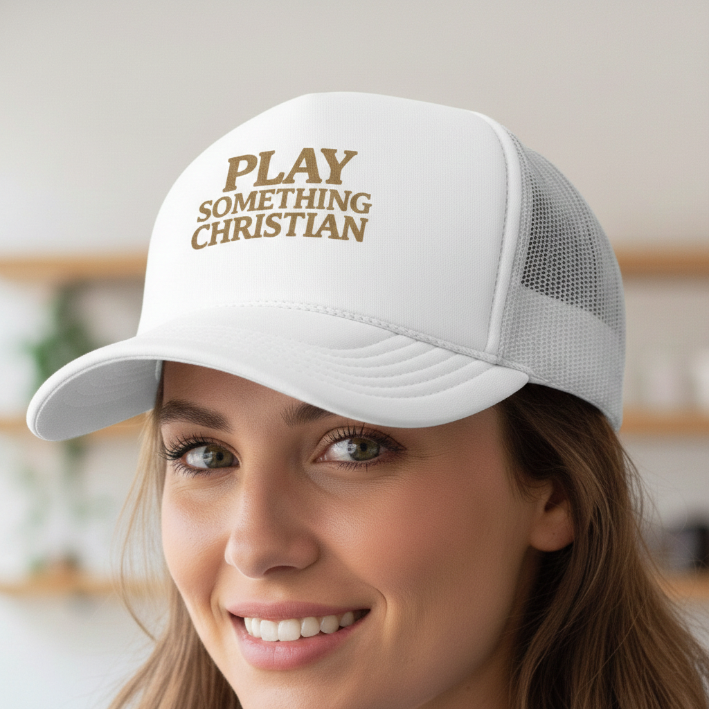 Christian Trucker Hat, Play Something Christian Cap, Foam Mesh Snapback, Worship Music Hat, Church Outfit Gift