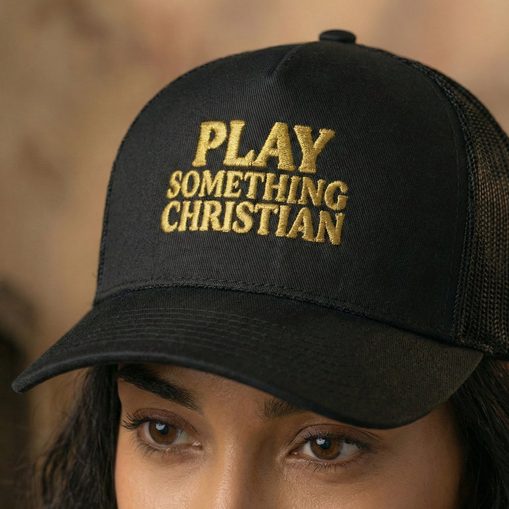 Christian Trucker Hat, Play Something Christian Cap, Foam Mesh Snapback, Worship Music Hat, Church Outfit Gift