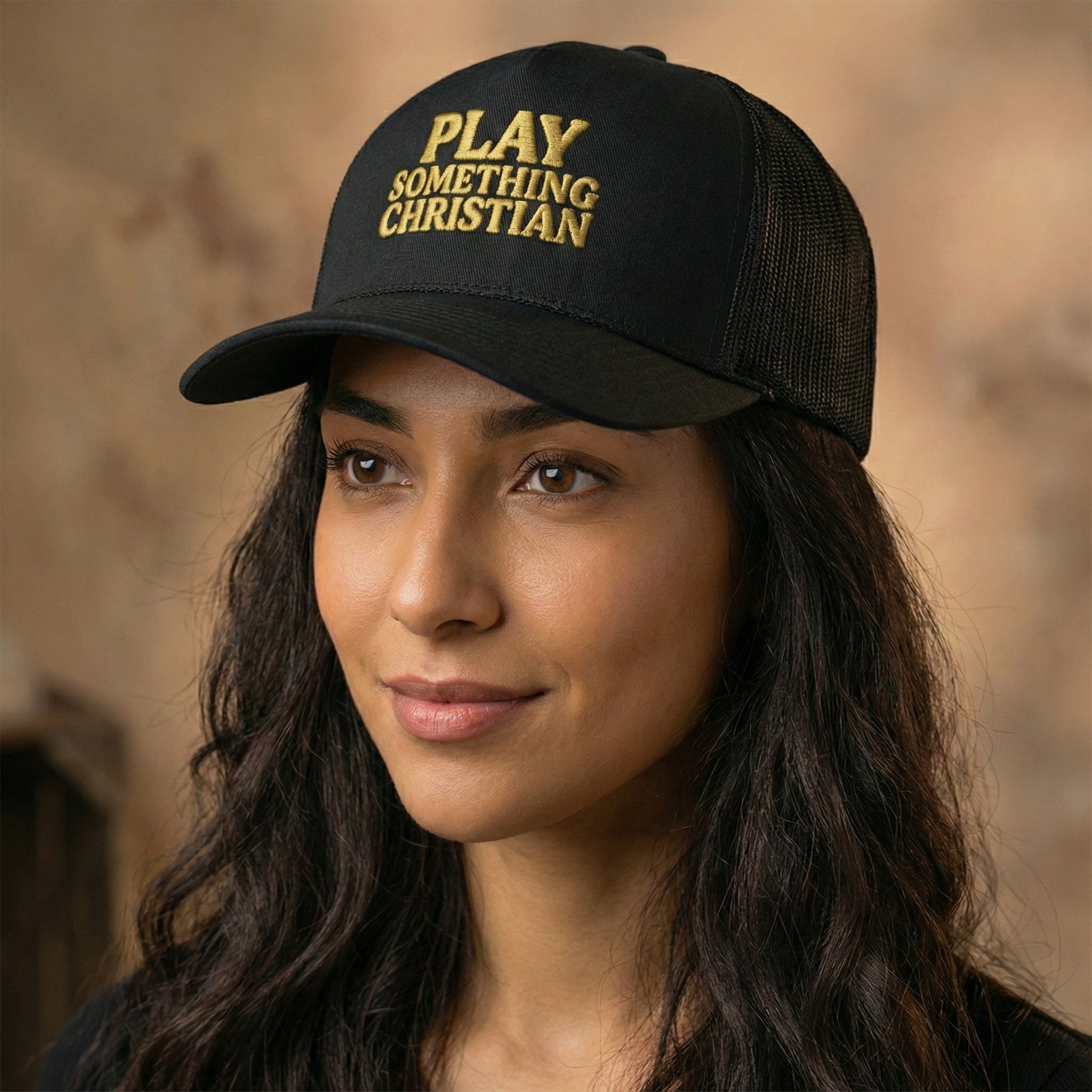 Christian Trucker Hat, Play Something Christian Cap, Foam Mesh Snapback, Worship Music Hat, Church Outfit Gift