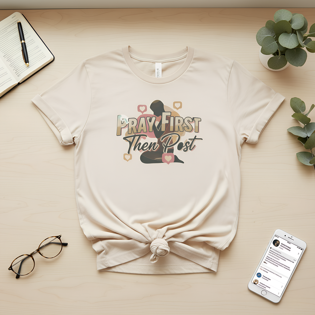 Pray First Then Post Shirt, Minimalist Christian Tee, Comfort Colors Faith Shirt, Digital Discipleship Gift, Modern Bible Verse Apparel