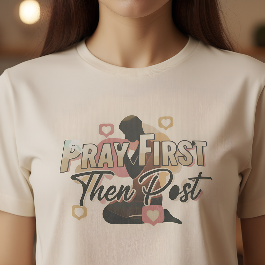 Pray First Then Post Shirt, Minimalist Christian Tee, Comfort Colors Faith Shirt, Digital Discipleship Gift, Modern Bible Verse Apparel