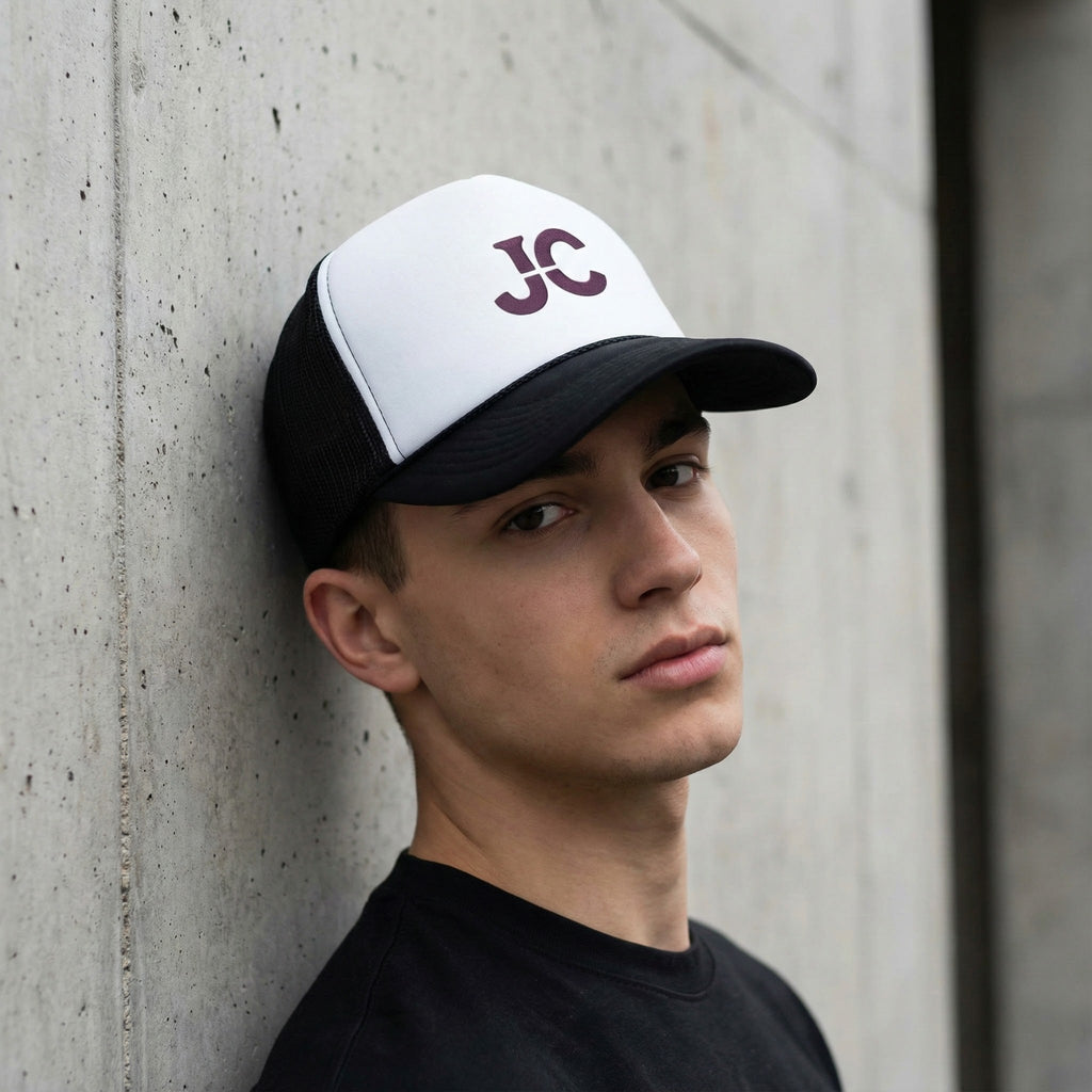 JC Monogram Trucker Cap | Embroidered Initials Mesh Hat
