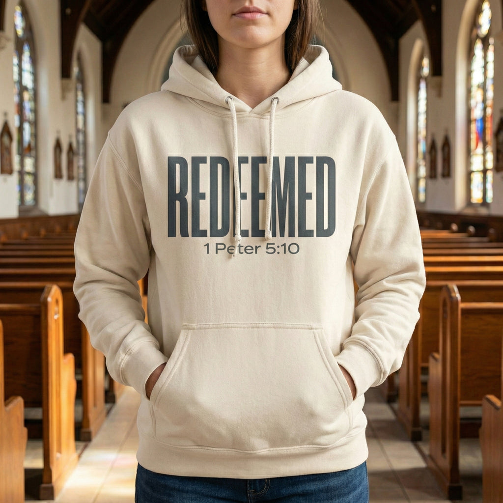 Redeemed 1 Peter 5:10 Hoodie | Christian Faith Scripture Pullover