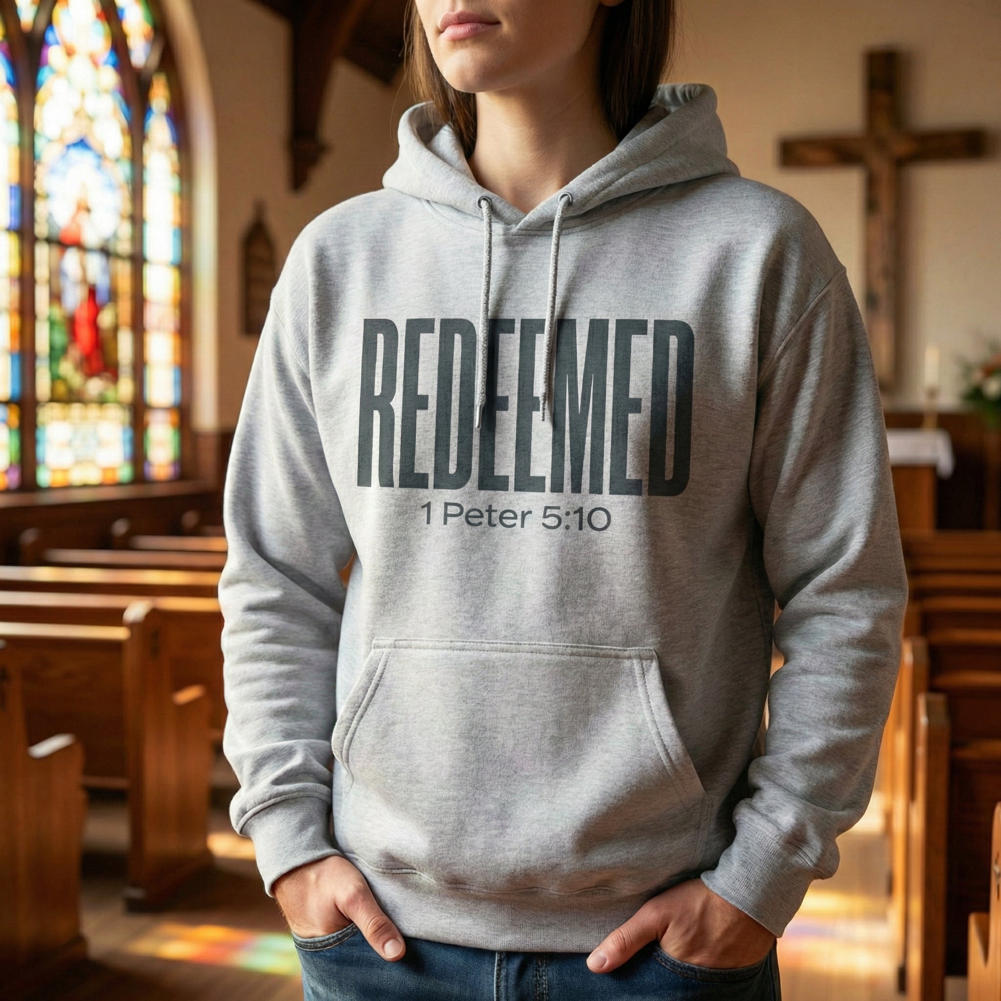 Redeemed 1 Peter 5:10 Hoodie | Christian Faith Scripture Pullover