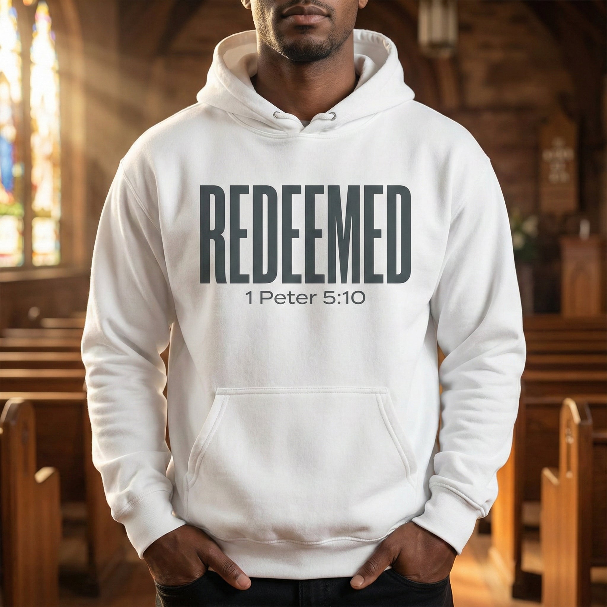 Redeemed 1 Peter 5:10 Hoodie | Christian Faith Scripture Pullover