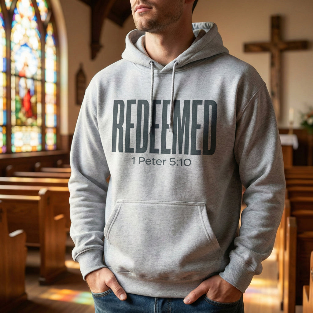 Redeemed 1 Peter 5:10 Hoodie | Christian Faith Scripture Pullover
