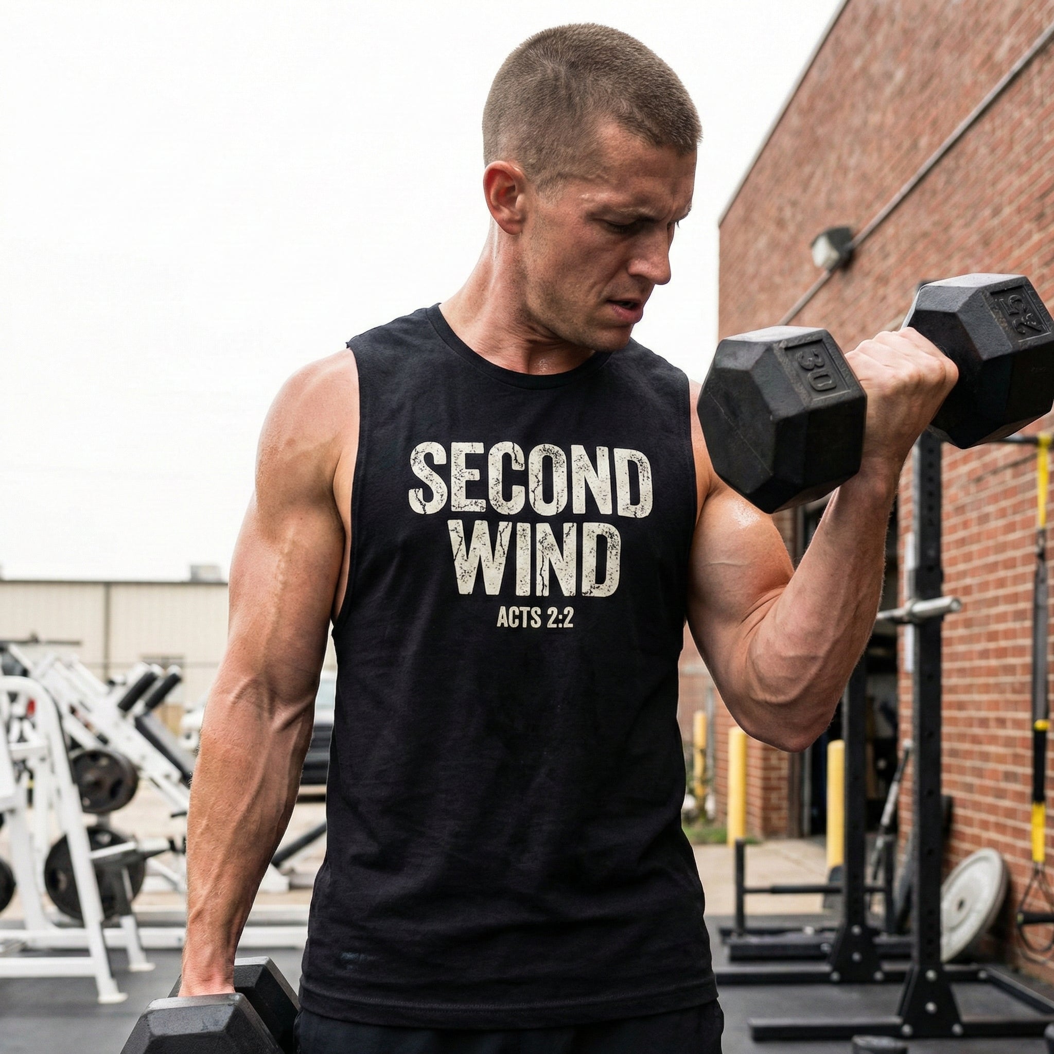 Second Wind Christian Tank Top | Acts 2:2 Bible Verse Shirt | Mens Christian Streetwear | Religious Workout Apparel | Gym Scripture Gift