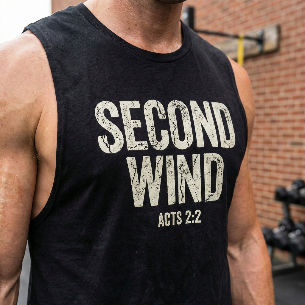 Second Wind Christian Tank Top | Acts 2:2 Bible Verse Shirt | Mens Christian Streetwear | Religious Workout Apparel | Gym Scripture Gift