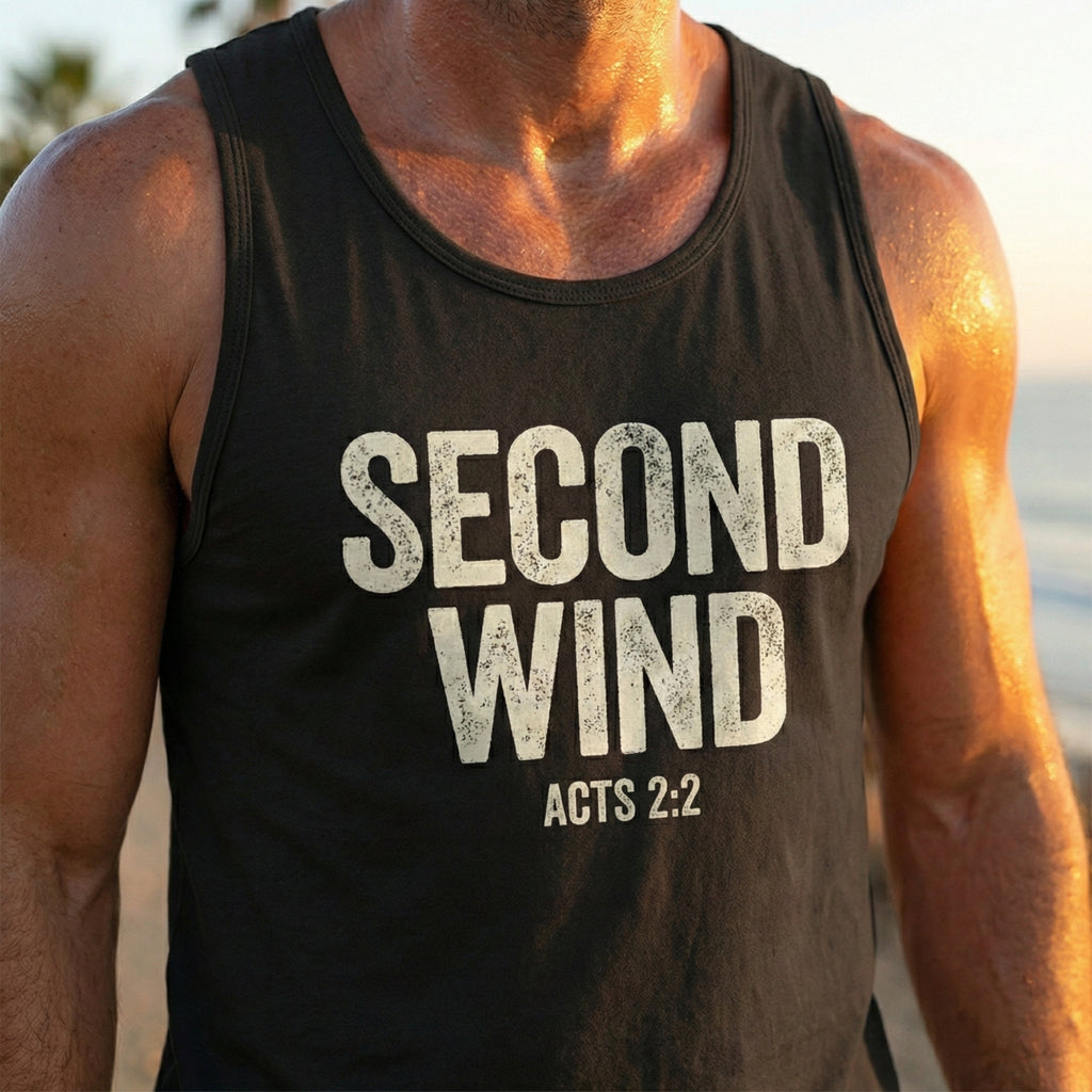 Second Wind Christian Tank Top | Acts 2:2 Bible Verse Shirt | Mens Christian Streetwear | Religious Workout Apparel | Gym Scripture Gift