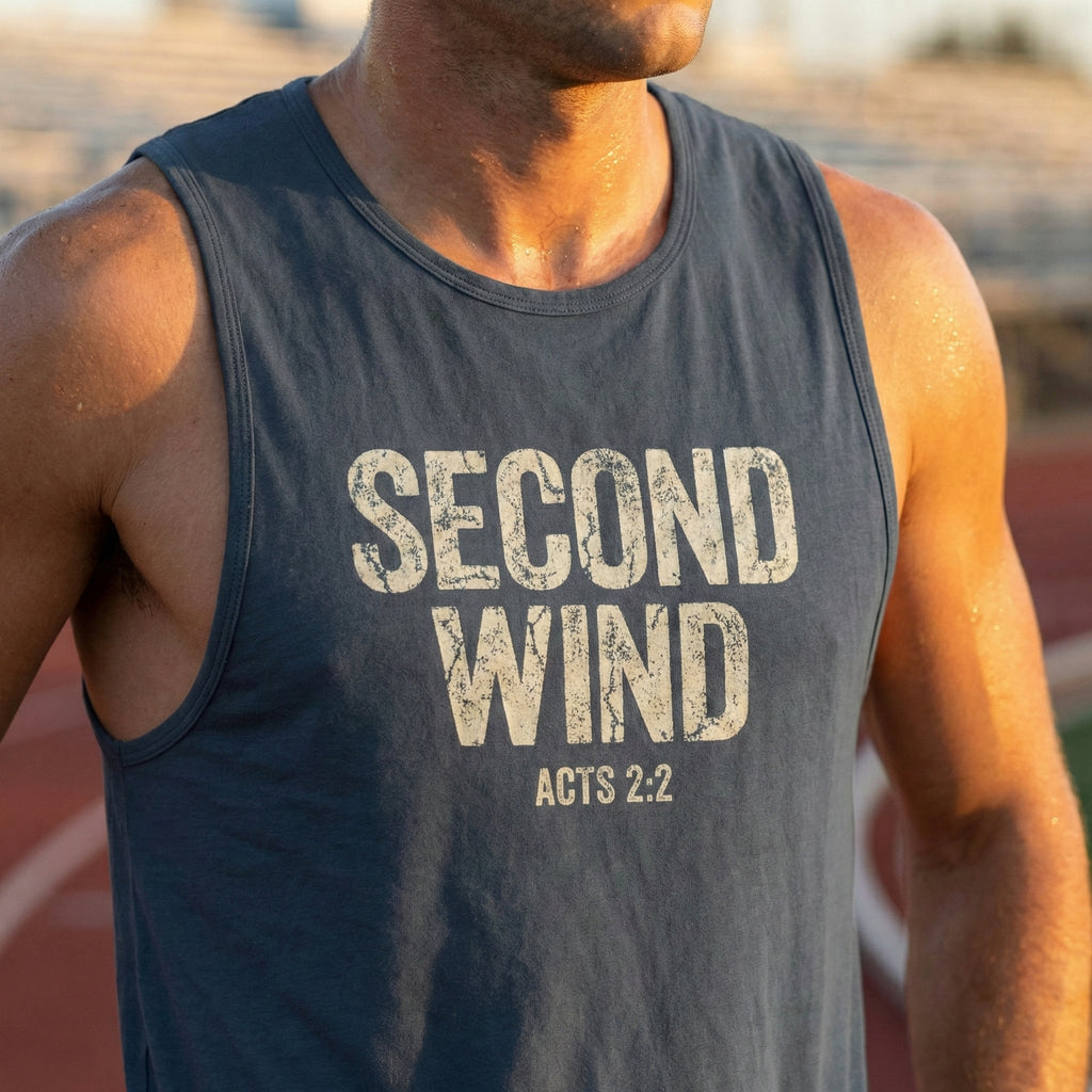 Second Wind Christian Tank Top | Acts 2:2 Bible Verse Shirt | Mens Christian Streetwear | Religious Workout Apparel | Gym Scripture Gift