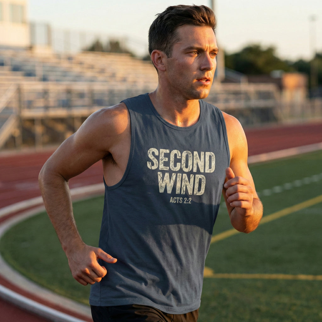 Second Wind Christian Tank Top | Acts 2:2 Bible Verse Shirt | Mens Christian Streetwear | Religious Workout Apparel | Gym Scripture Gift