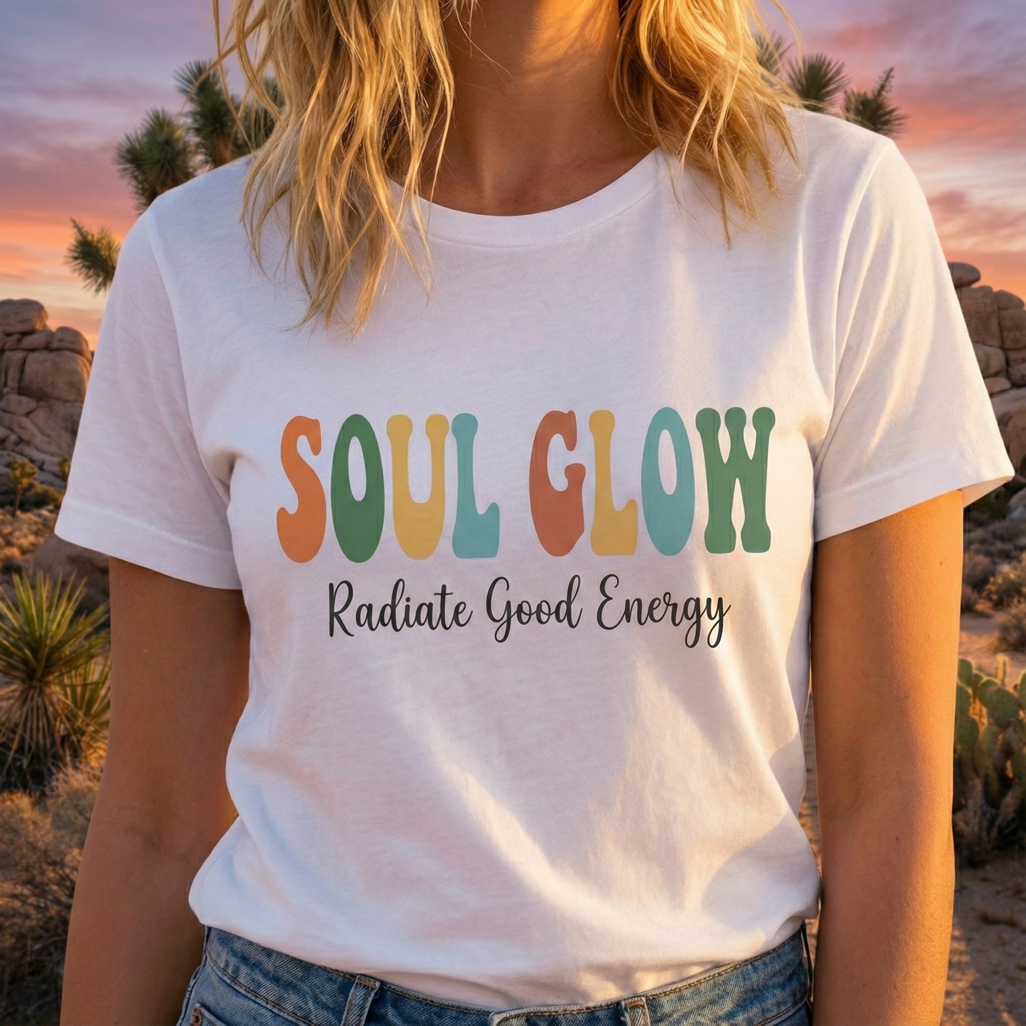 Soul Glow Shirt, Radiate Good Energy Tee, Retro Groovy Graphic T Shirt, Inspirational Quote Shirt, Positive Vibes Unisex Tee