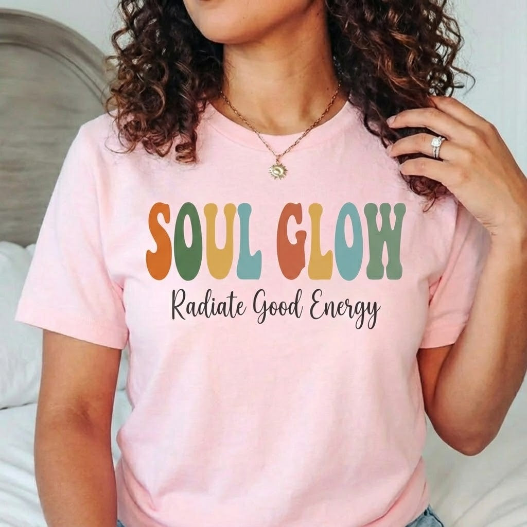 Soul Glow Shirt, Radiate Good Energy Tee, Retro Groovy Graphic T Shirt, Inspirational Quote Shirt, Positive Vibes Unisex Tee
