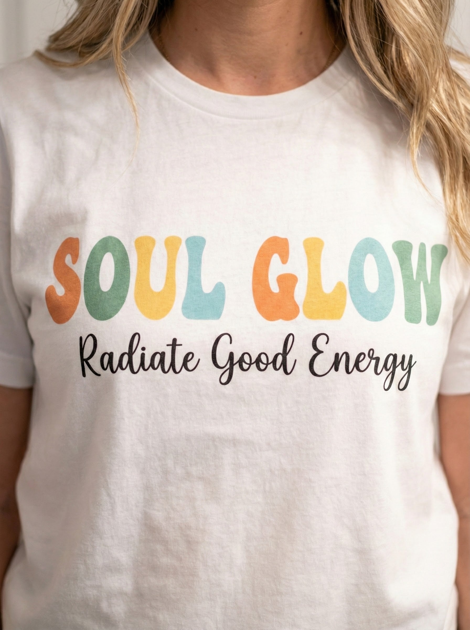 Soul Glow Shirt, Radiate Good Energy Tee, Retro Groovy Graphic T Shirt, Inspirational Quote Shirt, Positive Vibes Unisex Tee