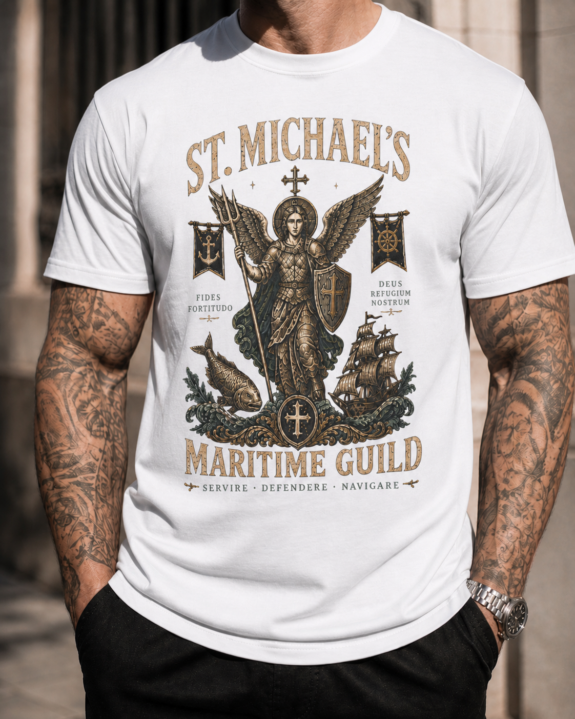 St Michaels Maritime Guild Shirt, Archangel Michael Tee, Christian Nautical Shirt, Catholic Angel Shirt, Spiritual Battle Tee