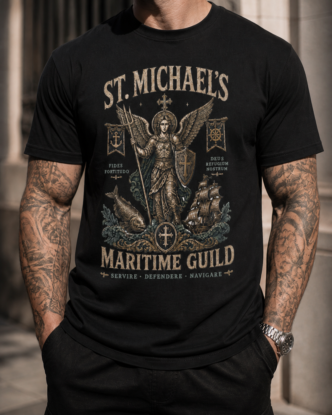 St Michaels Maritime Guild Shirt, Archangel Michael Tee, Christian Nautical Shirt, Catholic Angel Shirt, Spiritual Battle Tee