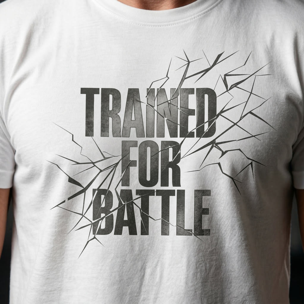 Trained for Battle Christian T Shirt inspired by Judges 6:12 The Lord is with you, mighty warrior.