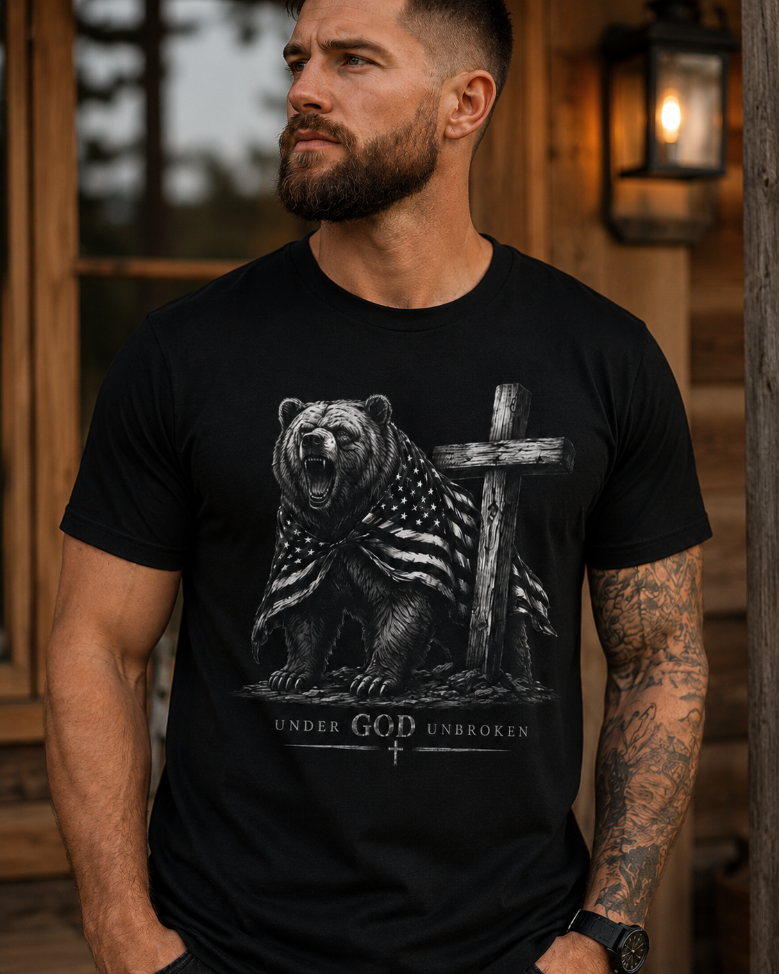 Under God Unbroken Shirt, Patriotic Christian Bear Tee, Faith Freedom Cross Shirt
