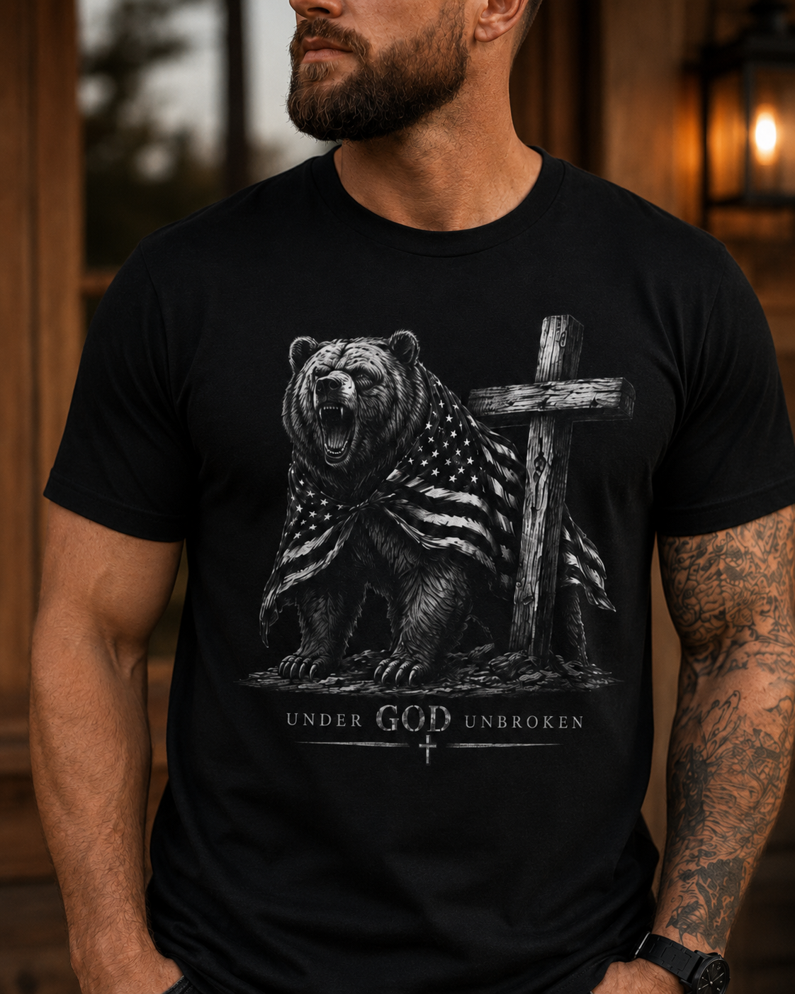 Under God Unbroken Shirt, Patriotic Christian Bear Tee, Faith Freedom Cross Shirt