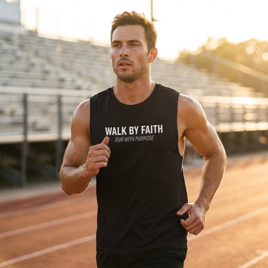 Walk By Faith Tank Top, Run With Purpose Christian Gym Tank, Unisex Muscle Tank Tee, Workout Worship Sleeveless Shirt