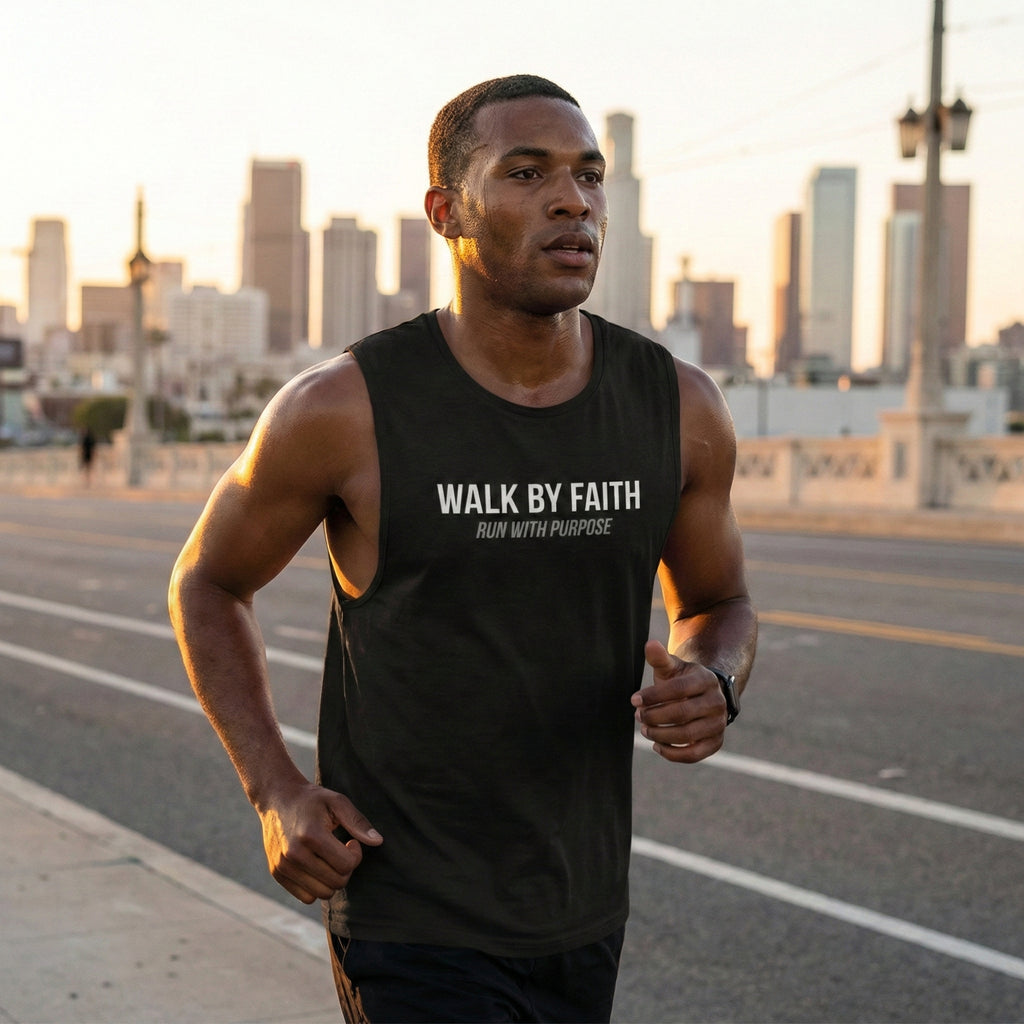 Walk By Faith Tank Top, Run With Purpose Christian Gym Tank, Unisex Muscle Tank Tee, Workout Worship Sleeveless Shirt