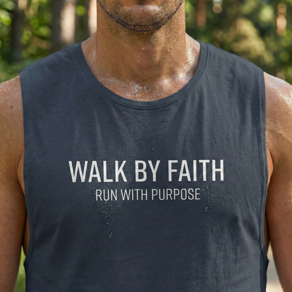 Walk By Faith Tank Top, Run With Purpose Christian Gym Tank, Unisex Muscle Tank Tee, Workout Worship Sleeveless Shirt