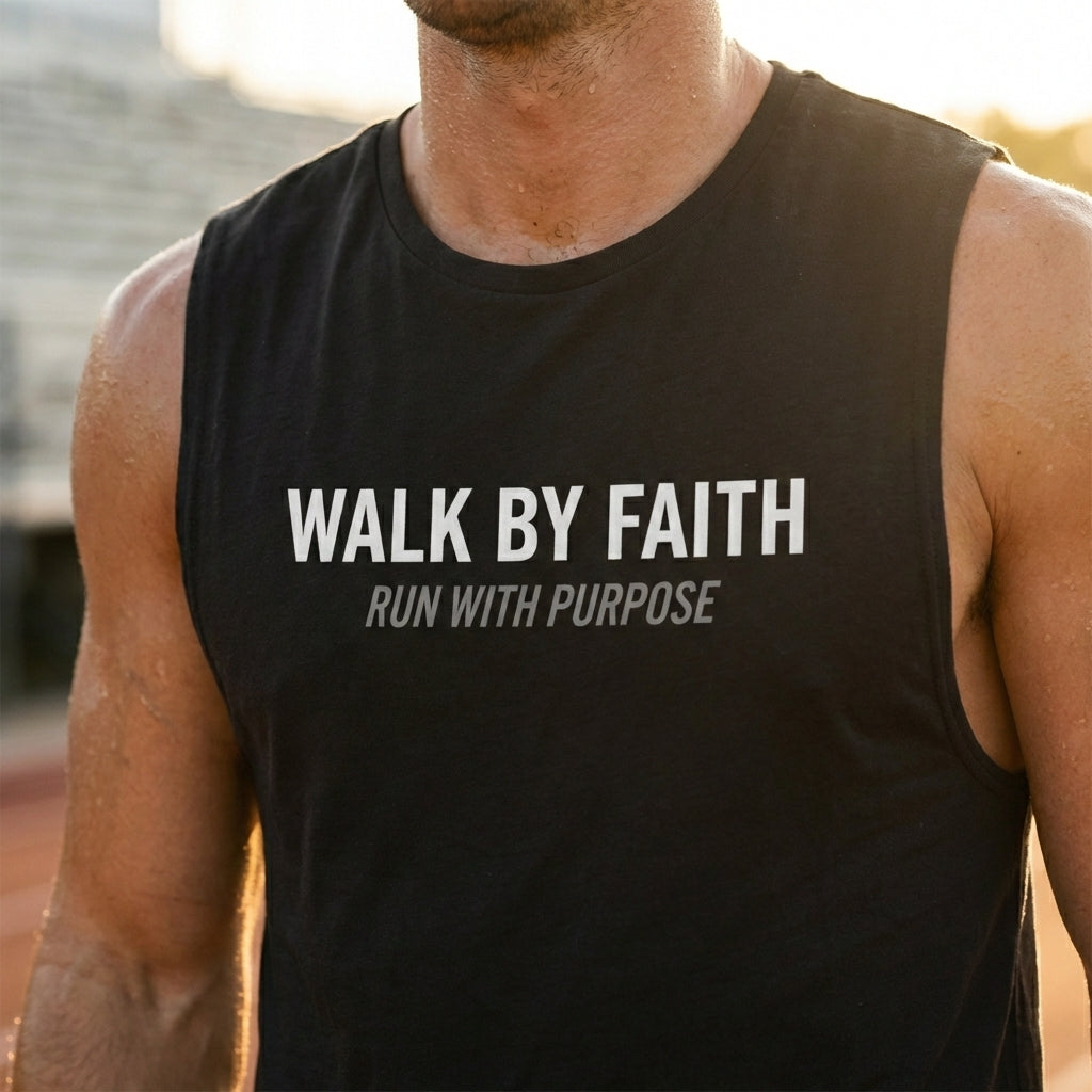 Walk By Faith Tank Top, Run With Purpose Christian Gym Tank, Unisex Muscle Tank Tee, Workout Worship Sleeveless Shirt