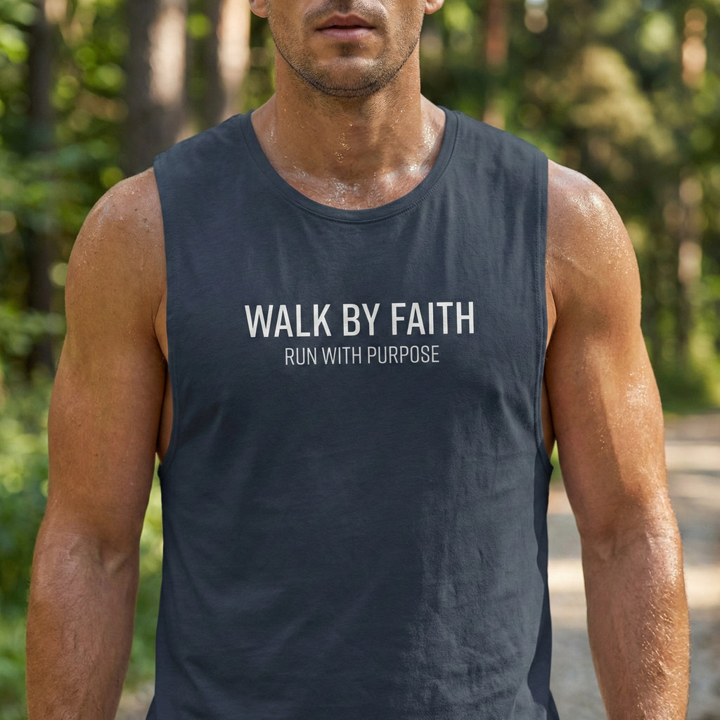 Walk By Faith Tank Top, Run With Purpose Christian Gym Tank, Unisex Muscle Tank Tee, Workout Worship Sleeveless Shirt